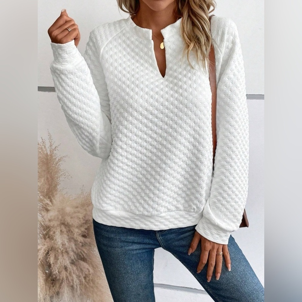 Textured Notched Raglan Sleeve Sweatshirt
